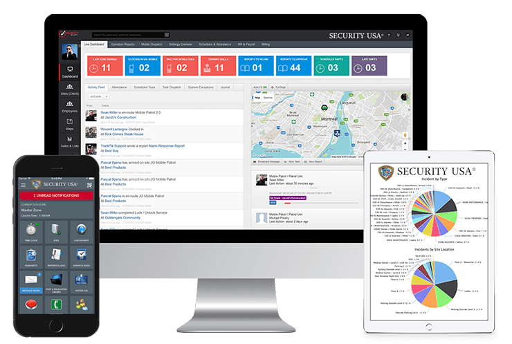 it shows a big monitor, a cellphone, and a tablet are being used to check for safety in various ways